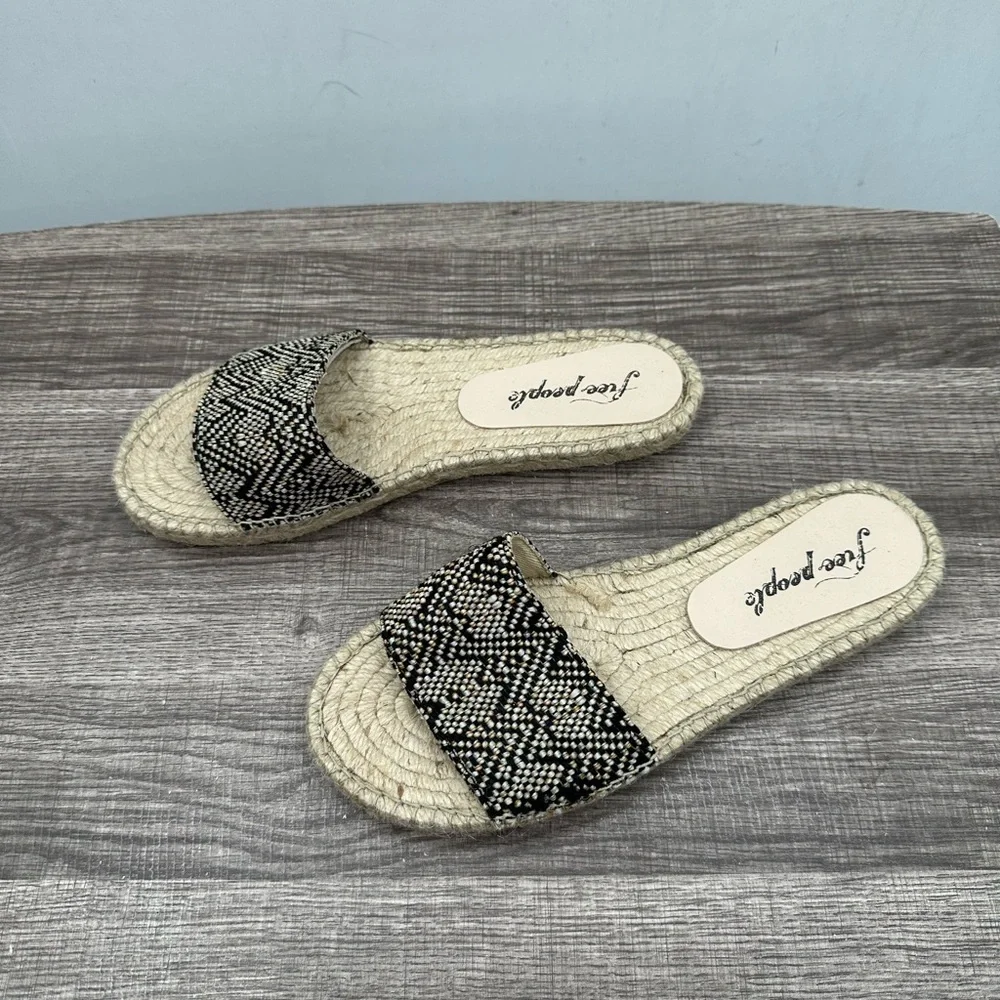 FREE PEOPLE BEACH 38 Black-White Woven boho woman summer woman espadrille Sandal